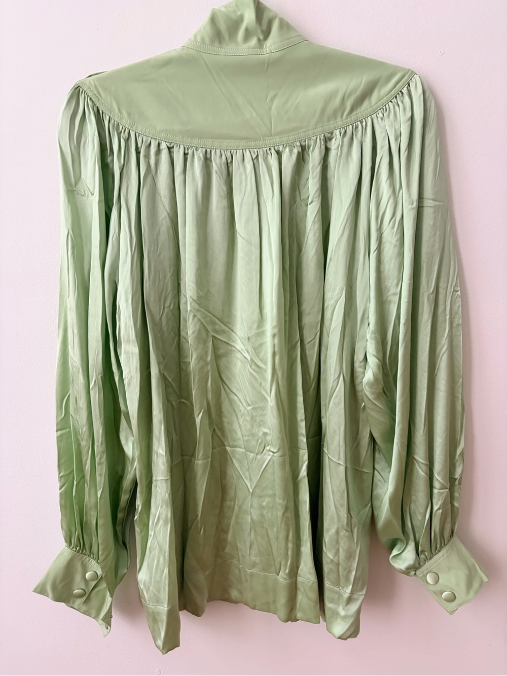 Celine Pale Green Gathered Silk Blouse